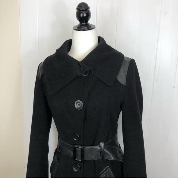 Gezipani Wool/Leather Belted Trench Jacket Sz S - Picture 3 of 13